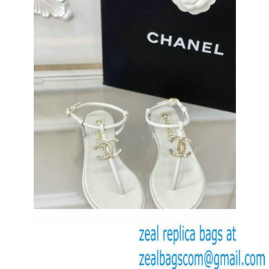 Chanel Lambskin & Strass CC Logo Thong Sandals G39728 White 2023